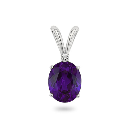 14K 1.20ct Oval Amethyst 0.01ct White Diamond Solitaire Pendant