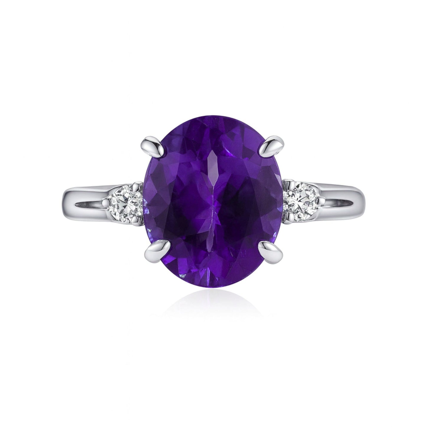 14K 1.20ct Oval Amethyst 0.10cttw White Diamonds Ring
