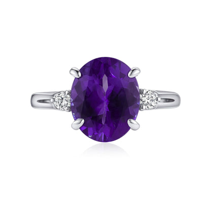 14K 1.20ct Oval Amethyst 0.10cttw White Diamonds Ring