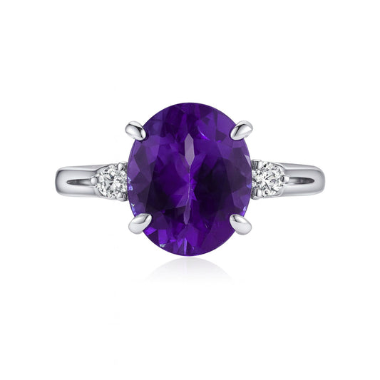 14K 1.20ct Oval Amethyst 0.10cttw White Diamonds Ring
