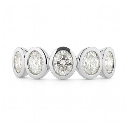 14K 1.20cttw Oval VS White Diamond Bezel Set 5 Stone Band Ring
