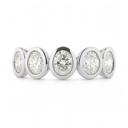 14K 1.20cttw Oval VS White Diamond Bezel Set 5 Stone Band Ring