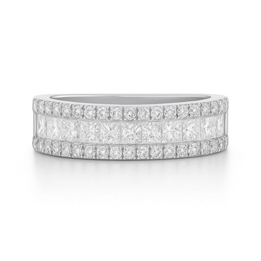14K 1.33cttw Princess Cut & Round VS White Diamond Band Ring