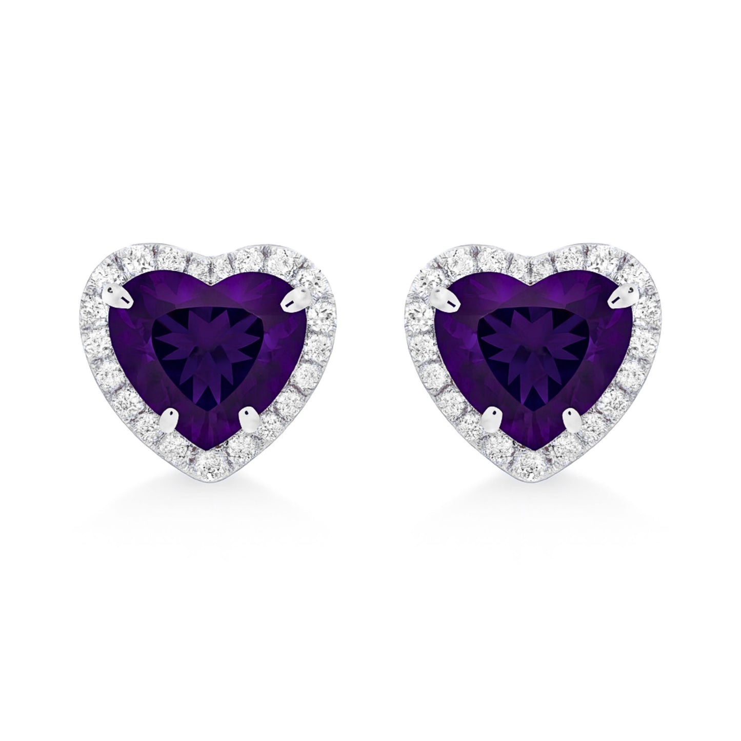 14K 1.50cttw Heart Shape Amethyst 0.33cttw VS White Diamonds Stud Earrings