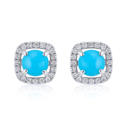 14K 1.00cttw Round Sleeping Beauty Turquoise 0.20cttw VS White Diamonds Stud Earrings