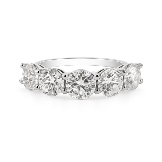 14K 3.50cttw Round VS White Diamond 5 Stone Band Ring