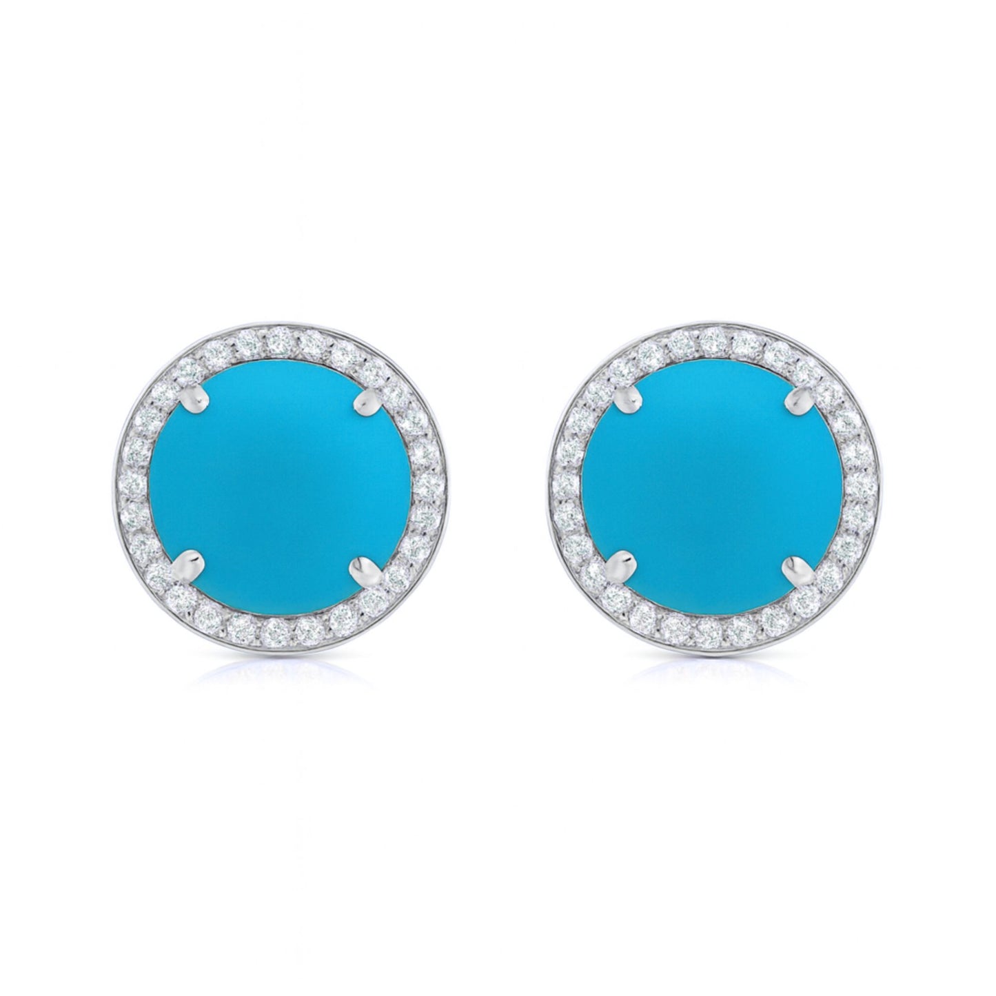 14K 6.50cttw Round Sleeping Beauty Turquoise 0.37cttw VS White Diamonds Stud Earrings