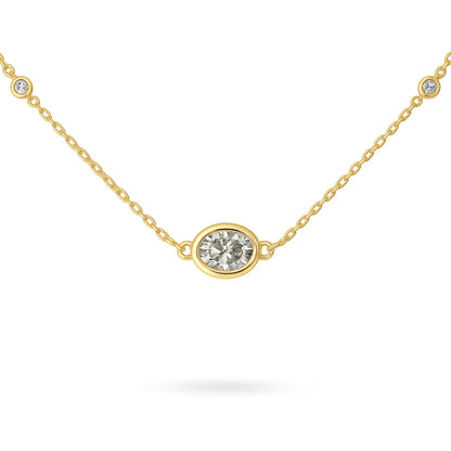 14K 0.40cttw Oval VS White Diamond Bezel Set Solitaire Necklace