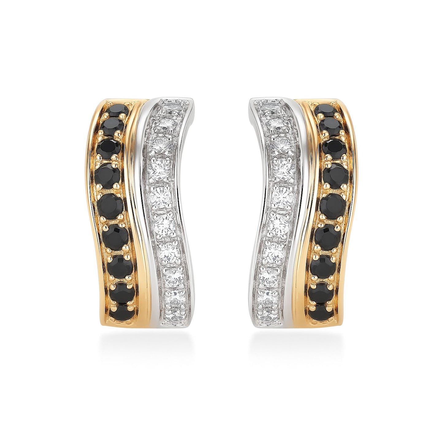 14K 0.50cttw Black and White Diamond Huggie Earrings