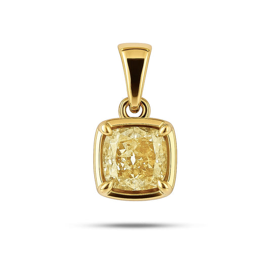 14K 1.00ct Cushion VS Yellow Diamond Solitaire Pendant