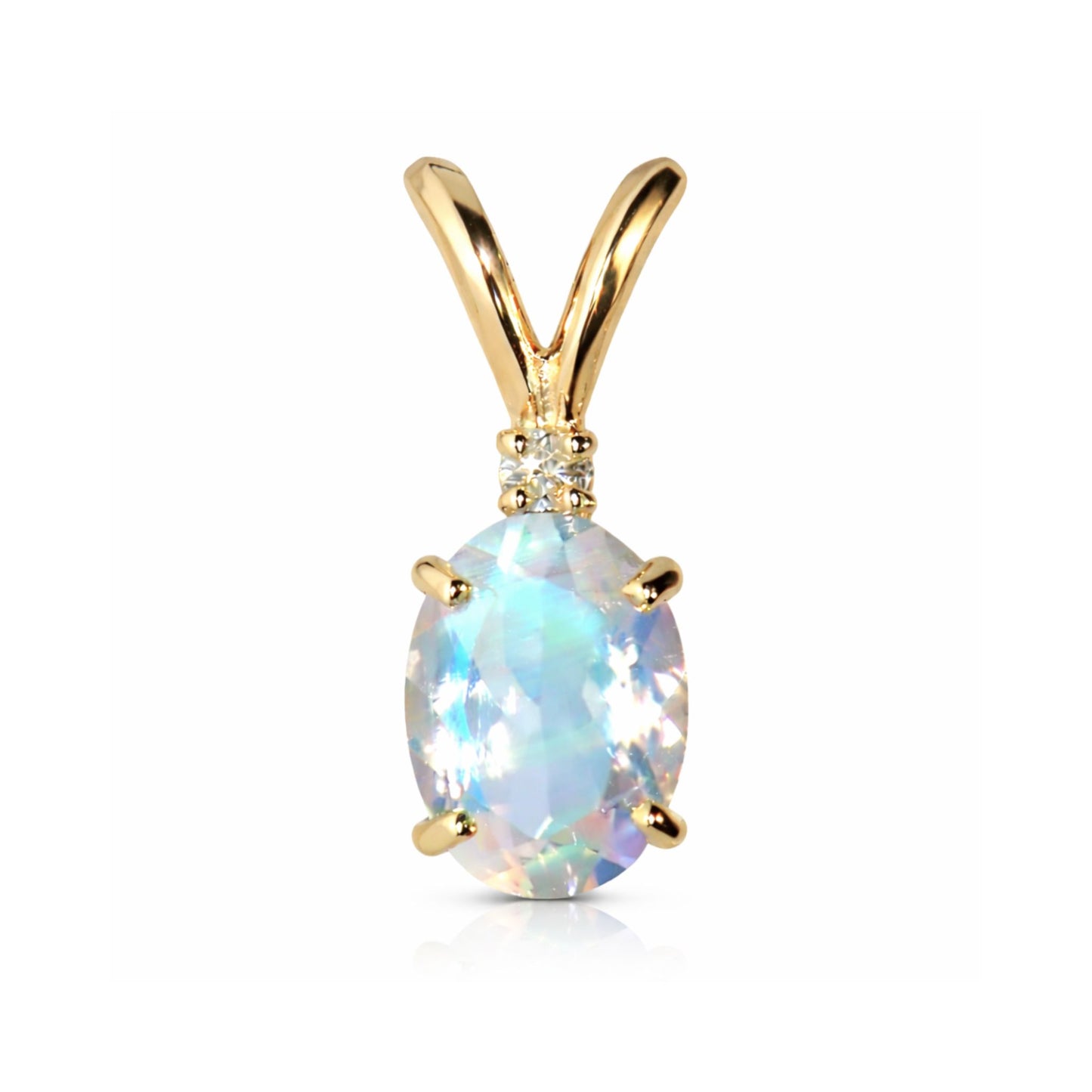 14K 1.00ct Oval Moonstone 0.01ct White Diamonds Solitaire Pendant