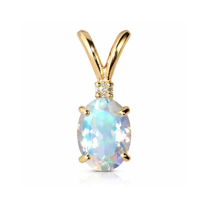 14K 1.00ct Oval Moonstone 0.01ct White Diamonds Solitaire Pendant
