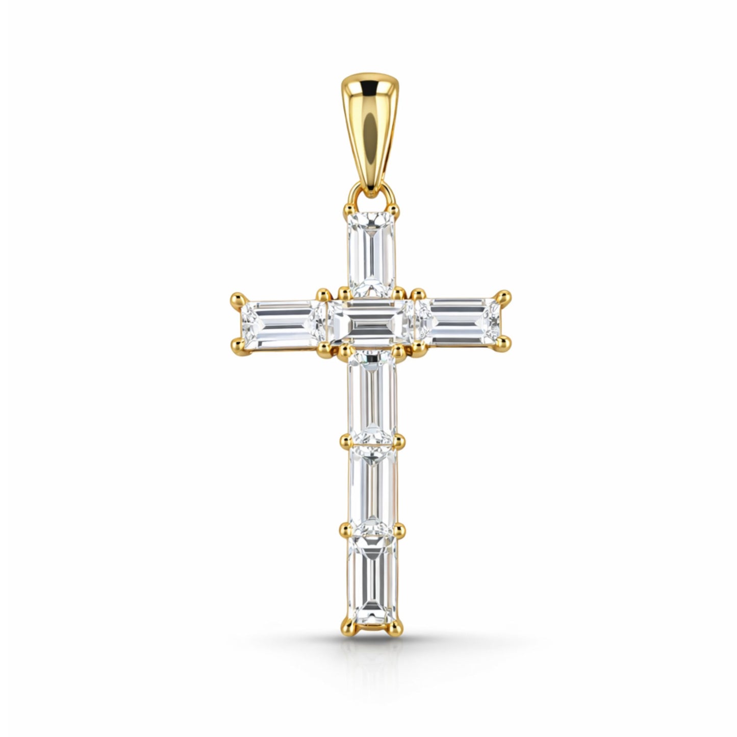 14K 1.10cttw Baguette VS White Diamond Cross Pendant
