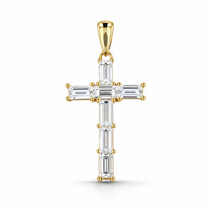 14K 1.10cttw Baguette VS White Diamond Cross Pendant
