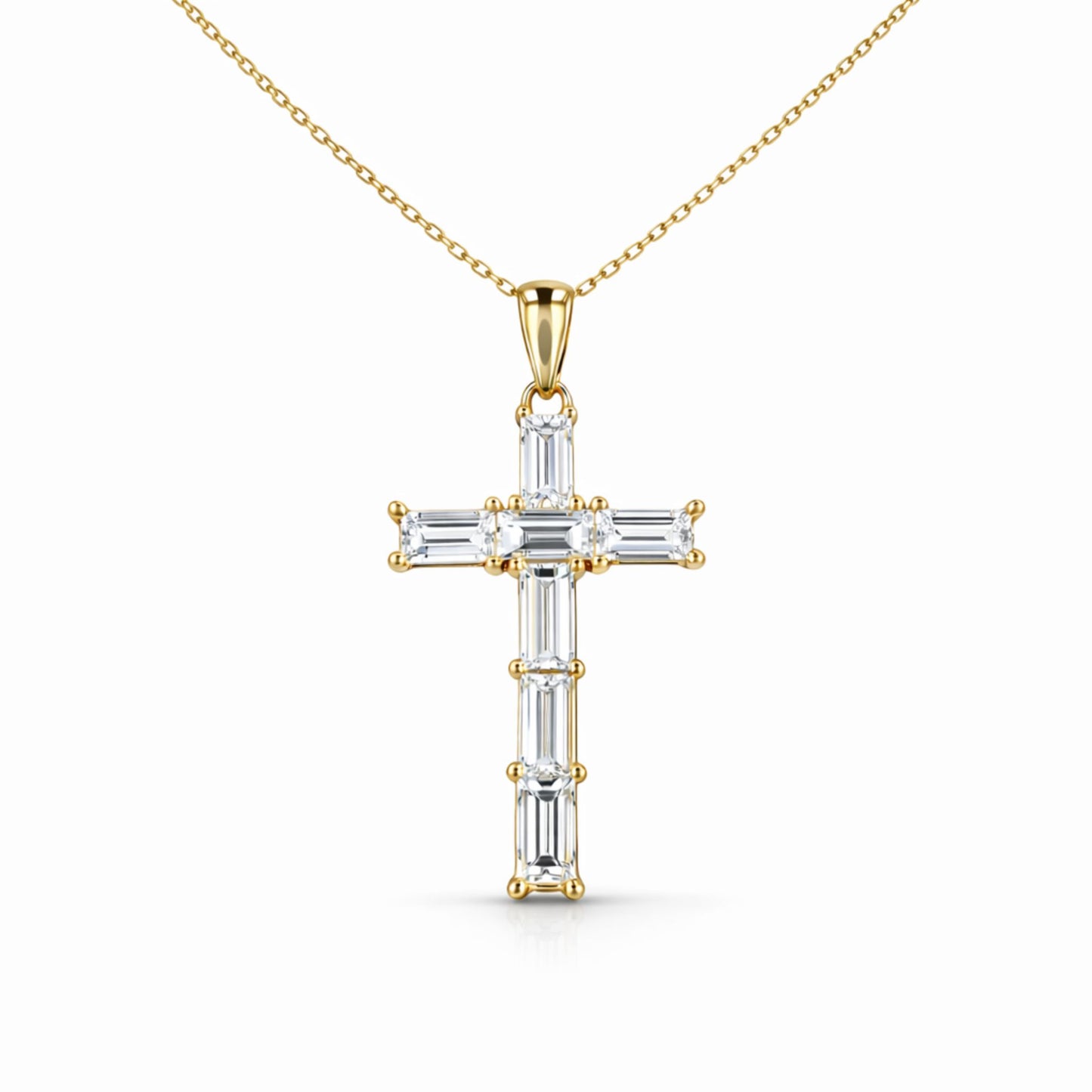 14K 1.10cttw Baguette VS White Diamond Cross Pendant