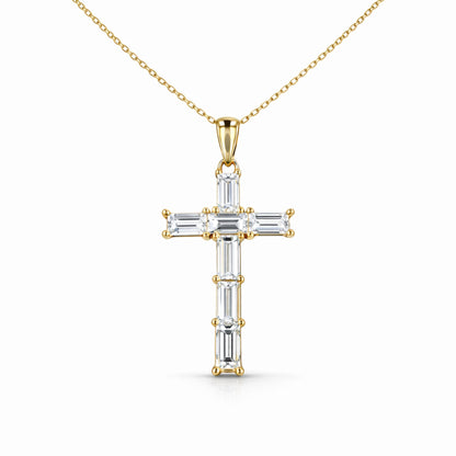 14K 1.10cttw Baguette VS White Diamond Cross Pendant