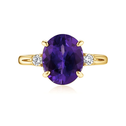 14K 1.20ct Oval Amethyst 0.10cttw White Diamonds Ring
