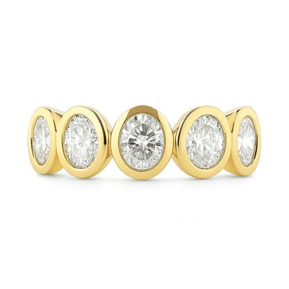 14K 1.20cttw Oval VS White Diamond Bezel Set 5 Stone Band Ring