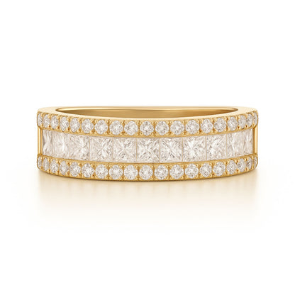 14K 1.33cttw Princess Cut & Round VS White Diamond Band Ring