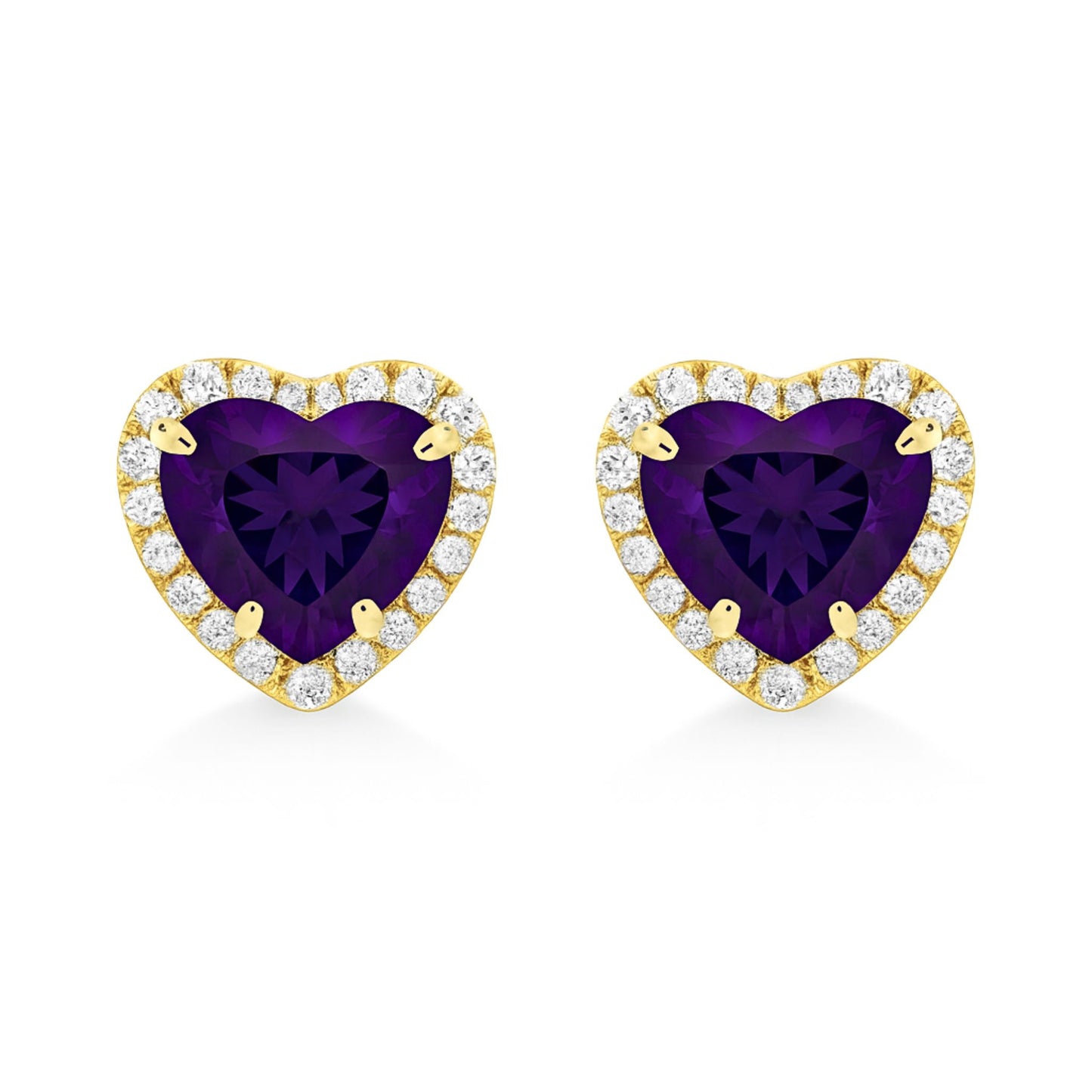 14K 1.50cttw Heart Shape Amethyst 0.33cttw VS White Diamonds Stud Earrings
