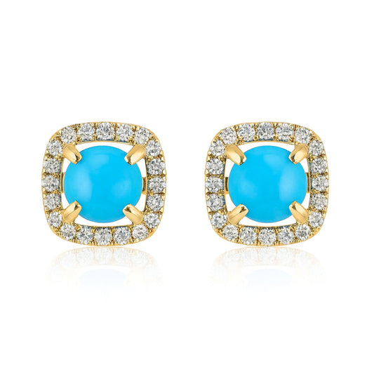 14K 1.00cttw Round Sleeping Beauty Turquoise 0.20cttw VS White Diamonds Stud Earrings