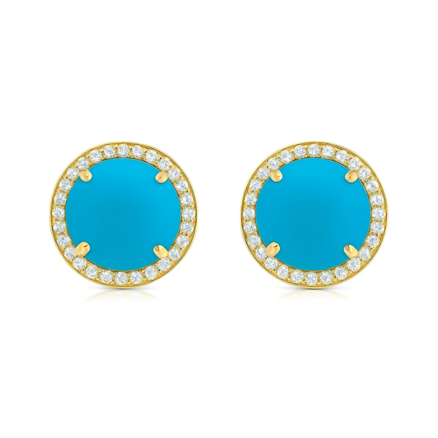 14K 6.50cttw Round Sleeping Beauty Turquoise 0.37cttw VS White Diamonds Stud Earrings