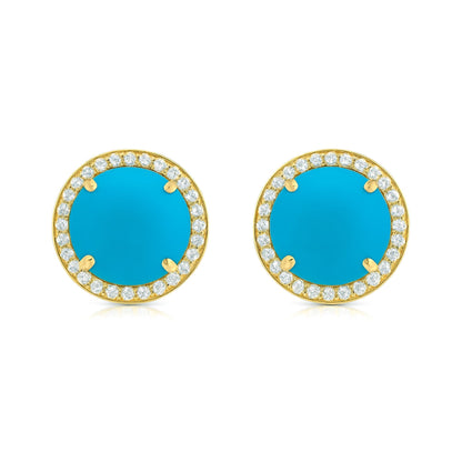 14K 6.50cttw Round Sleeping Beauty Turquoise 0.37cttw VS White Diamonds Stud Earrings