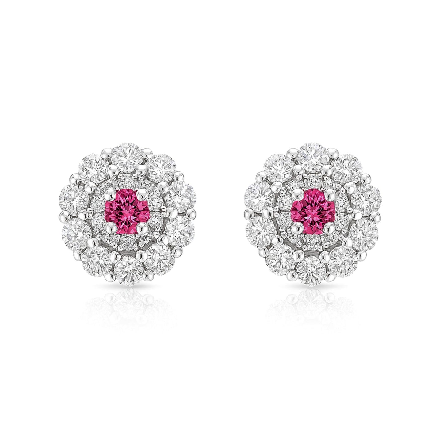 14K 0.14cttw Round Mahenge Pink Spinel 0.6cttw White Diamonds Stud Earrings