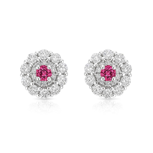 14K 0.14cttw Round Mahenge Pink Spinel 0.6cttw White Diamonds Stud Earrings