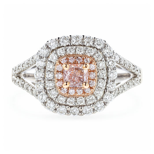 14K 0.21ct Cushion SI1 Pink Diamond 0.74cttw Pink & White Diamonds Ring GIA #2225571675
