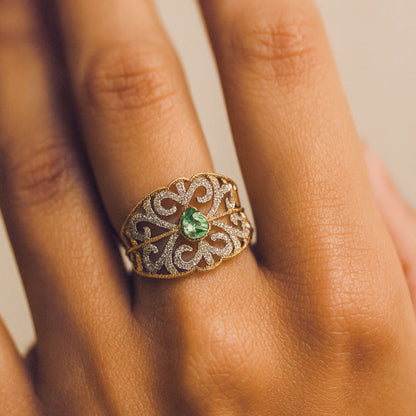 14K 0.31ct Pear Shape Green Kornerupine 0.38cttw VS White Diamonds Ring