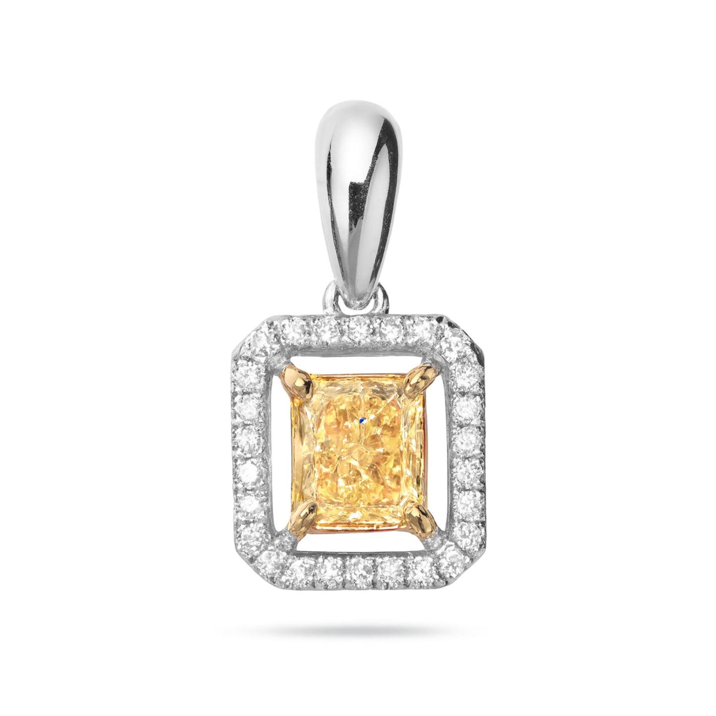 14K 0.51ct Cushion VS Yellow Diamond 0.09cttw VS White Diamonds Pendant