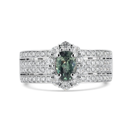 14K 0.51ct Oval Alexandrite 0.82cttw White Diamonds Ring