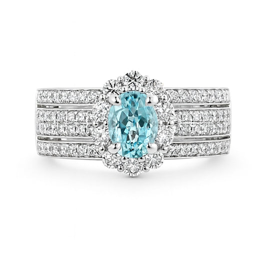 14K 0.62ct Oval Paraiba 0.82cttw VS White Diamonds Ring