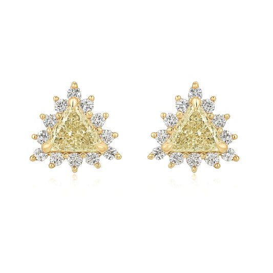14K 0.71cttw Trilliant Yellow Diamond 0.37cttw White Diamonds Stud Earrings