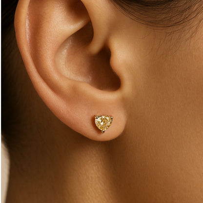14K 0.80cttw Heart Shape VS Yellow Diamond Solitaire Stud Earrings