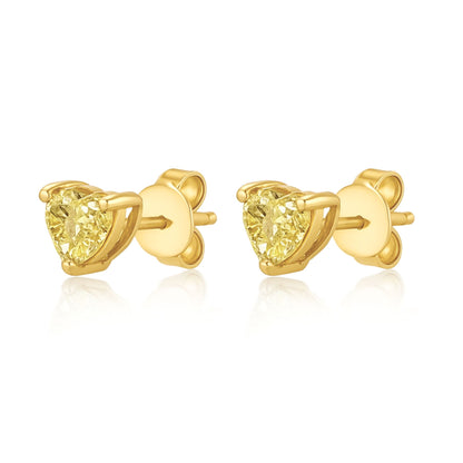 14K 0.80cttw Heart Shape VS Yellow Diamond Solitaire Stud Earrings