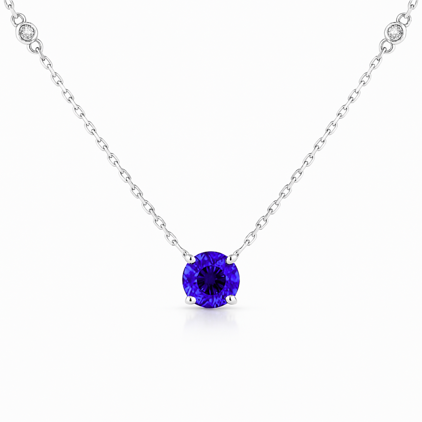 14K 0.81ct Round Blue Wing Tanzanite 0.04cttw White Diamonds Necklace