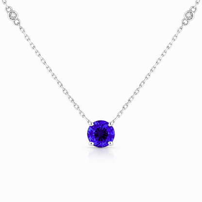 14K 0.81ct Round Blue Wing Tanzanite 0.04cttw White Diamonds Necklace
