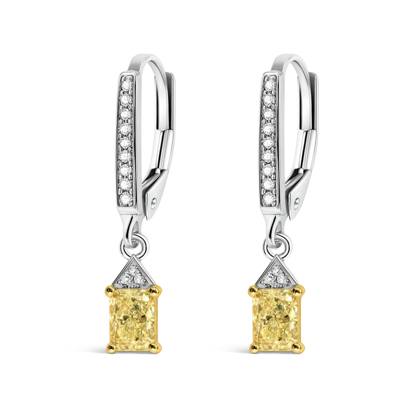 14K 0.82cttw Radiant Cut VS Yellow Diamonds 0.08cttw VS White Diamond Drop Earrings