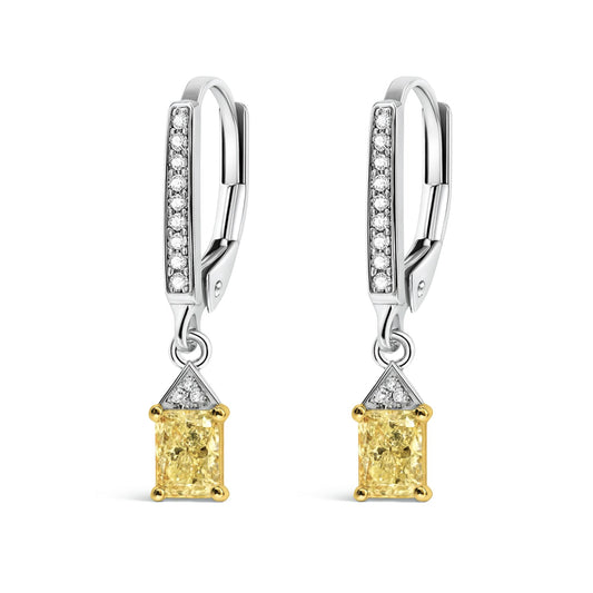 14K 0.82cttw Radiant Cut VS Yellow Diamonds 0.08cttw VS White Diamond Drop Earrings