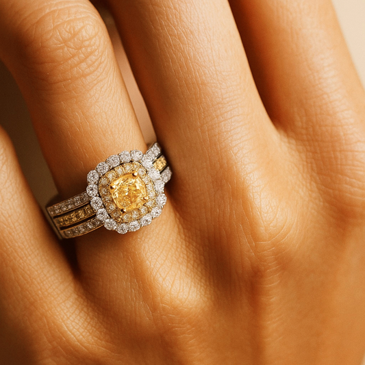 14K 1.00ct Cushion Yellow Diamond 1.15cttw VS Yellow & White Diamonds Ring