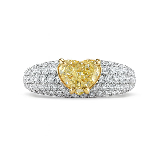14K 1.01ct Heart Shape VS Yellow Diamond 1.20cttw VS White Diamonds Ring