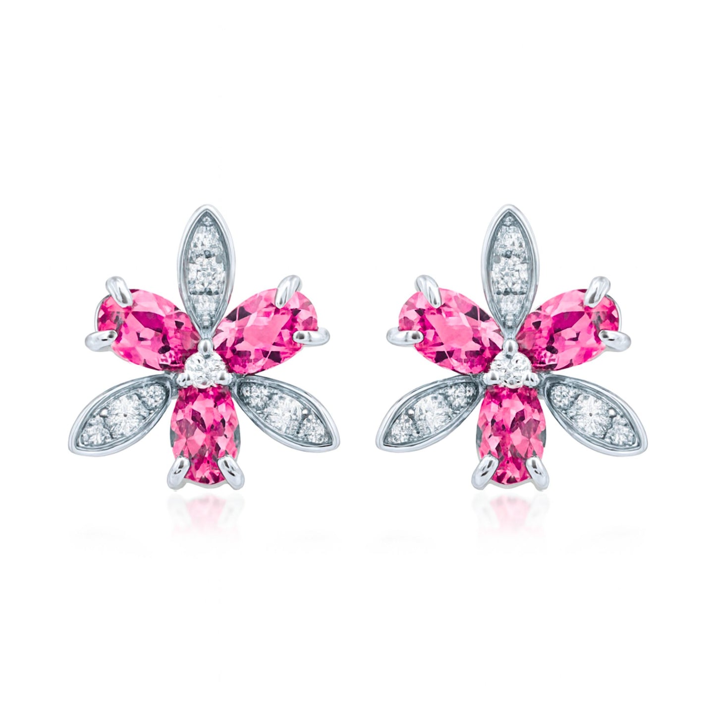 14K 1.10cttw Oval Mahenge Pink Spinel 0.20cttw White Diamonds Stud Earrings