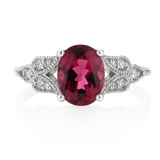 14K 1.30ct Oval Pink Tourmaline 0.06cttw VS White Diamonds Ring