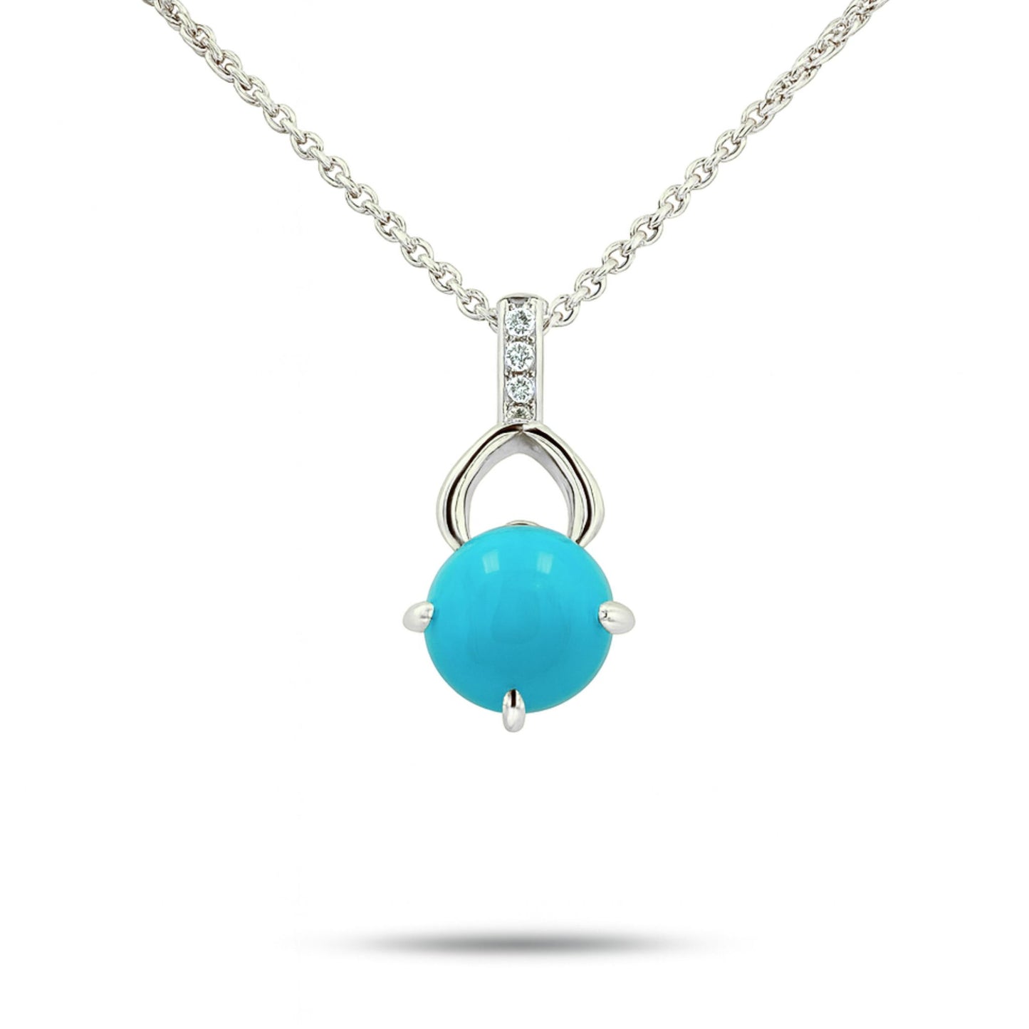 14K 1.30ct Round Sleeping Beauty Turquoise 0.02cttw VS White Diamonds Pendant