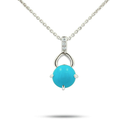 14K 1.30ct Round Sleeping Beauty Turquoise 0.02cttw VS White Diamonds Pendant