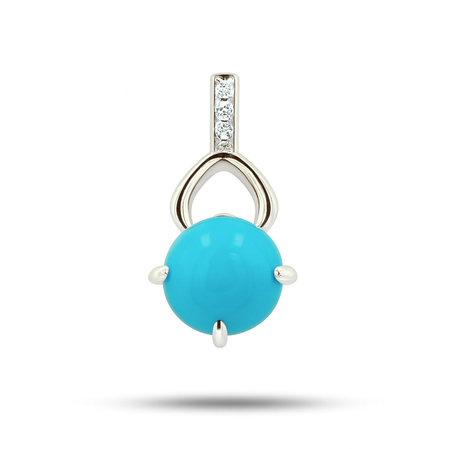 14K 1.30ct Round Sleeping Beauty Turquoise 0.02cttw VS White Diamonds Pendant