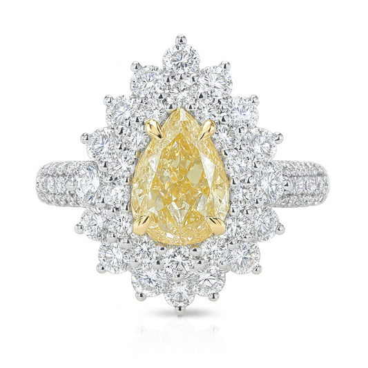 14K 1.42ct Pear Shape VS Yellow Diamond 1.63cttw VS White Diamonds Ring