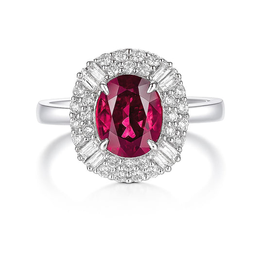 14K 1.50ct Oval Pink Paraiba 0.51cttw Round and Baguette White Diamonds Ring